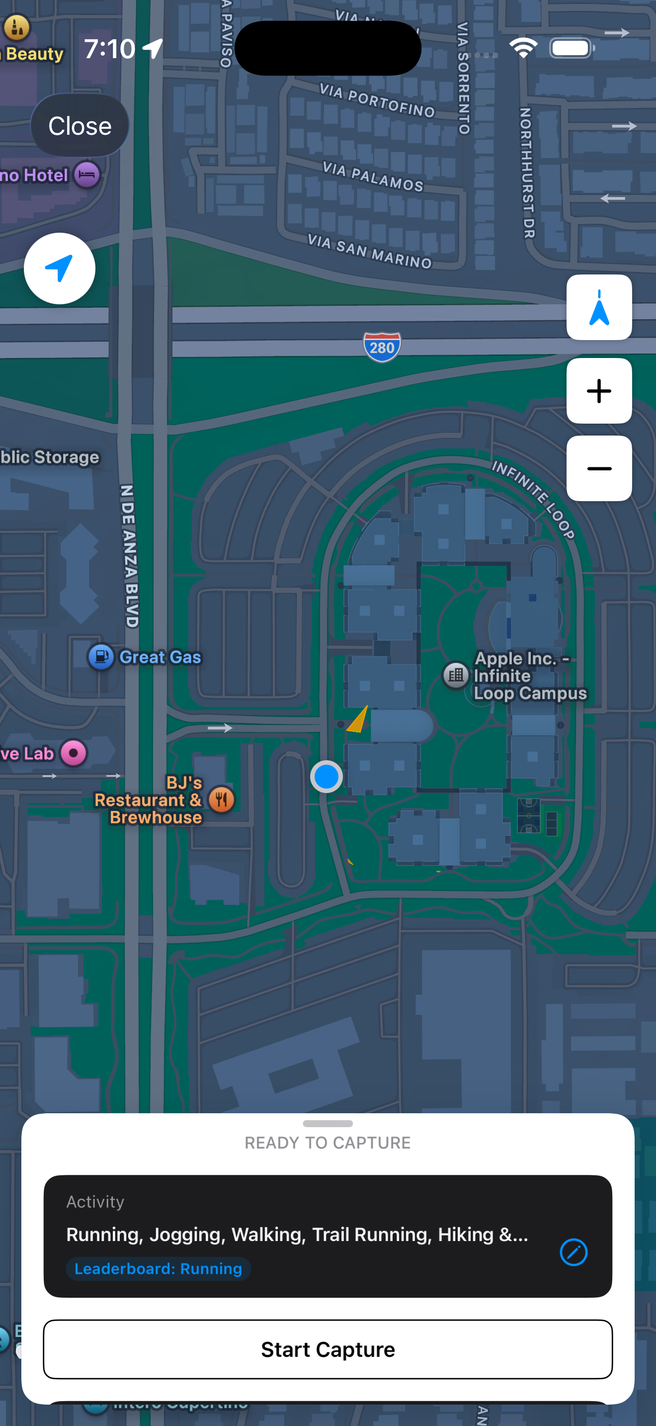 Screenshot showing the activity selector with pencil icon to change activity type