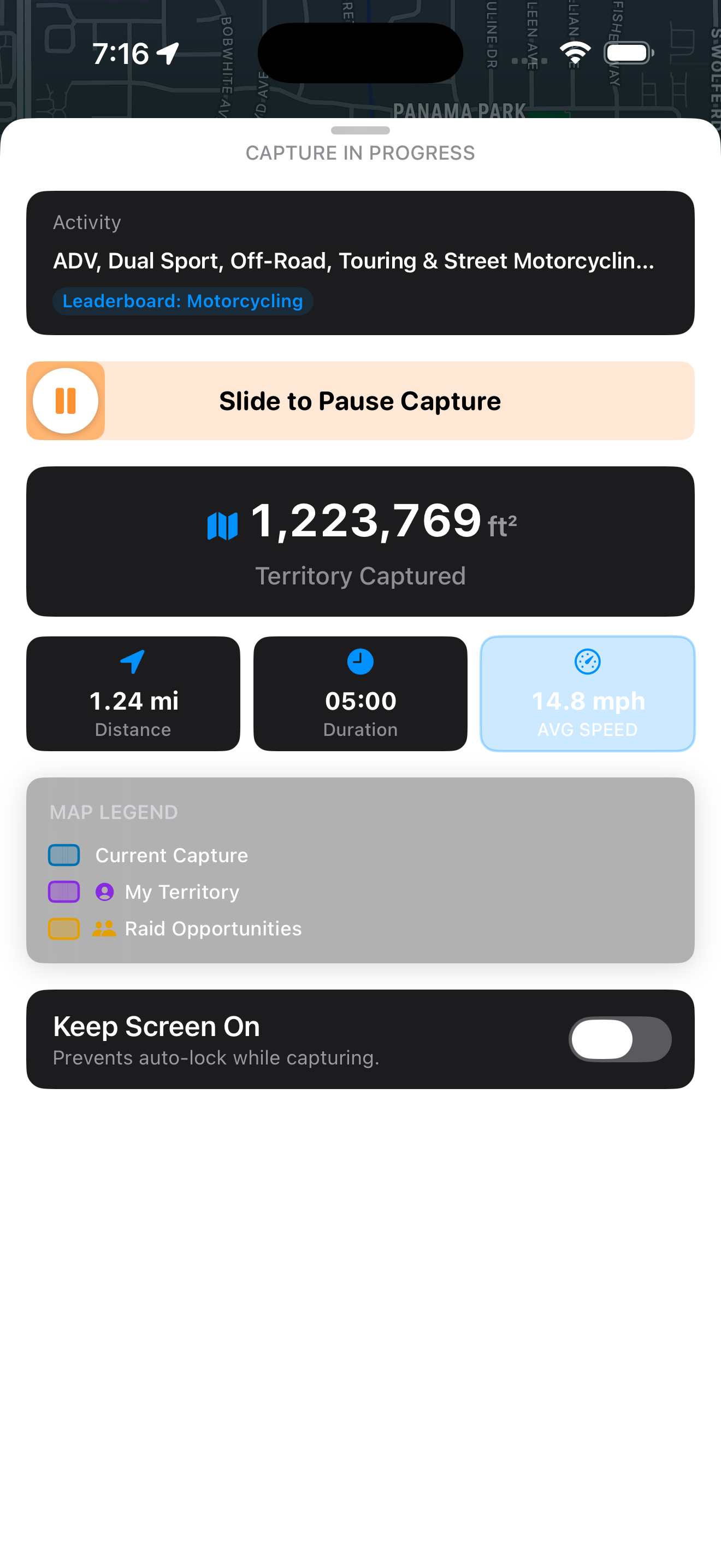 Screenshot showing live metrics card during an active capture session