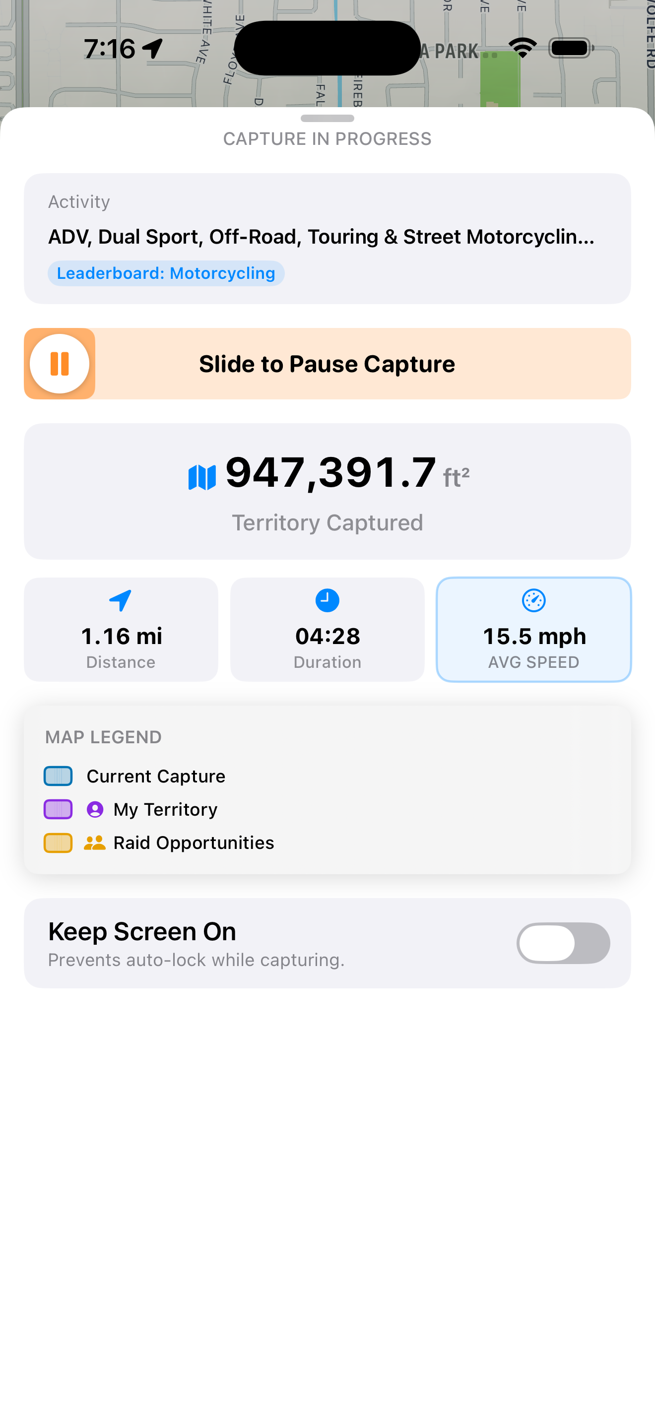 Screenshot showing live metrics card during an active capture session