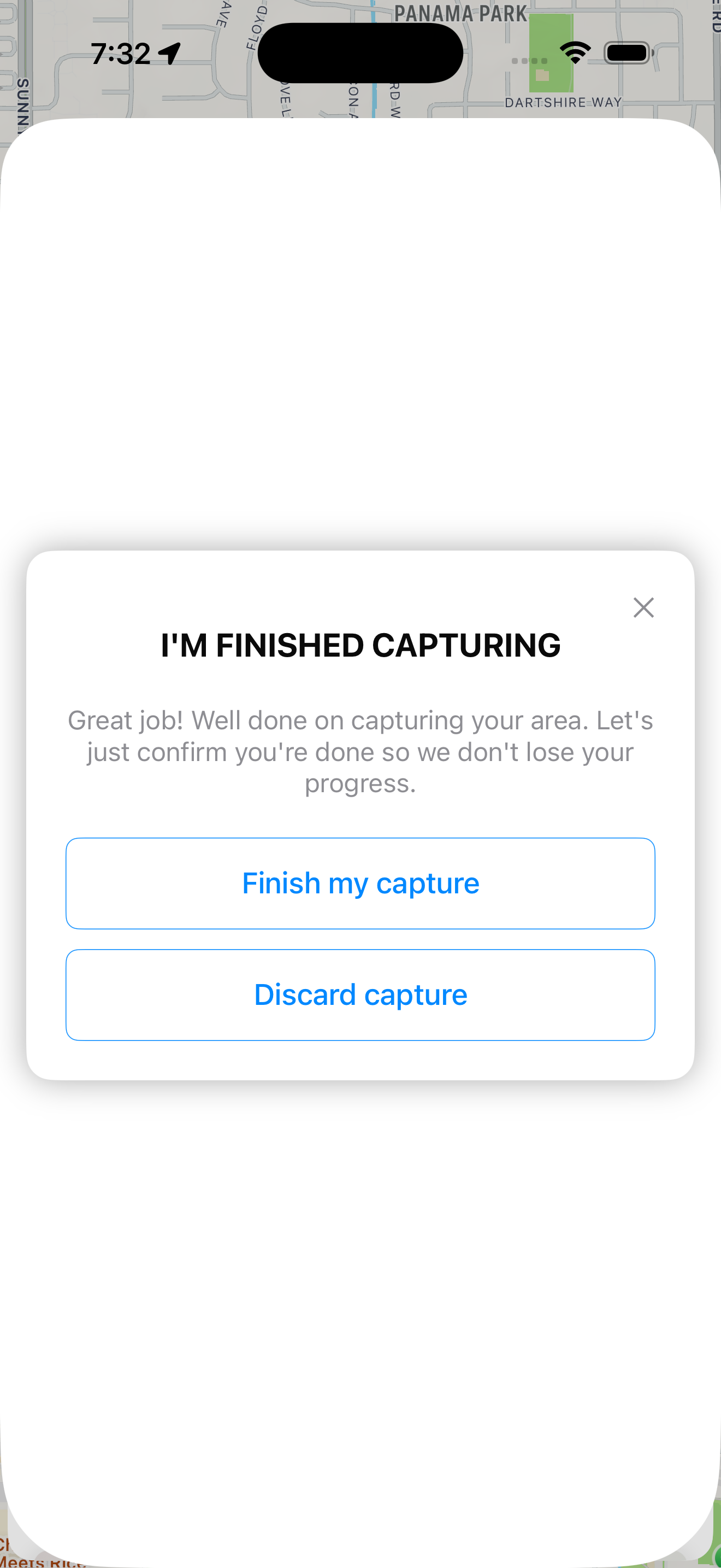 Screenshot of finish capture confirmation dialog