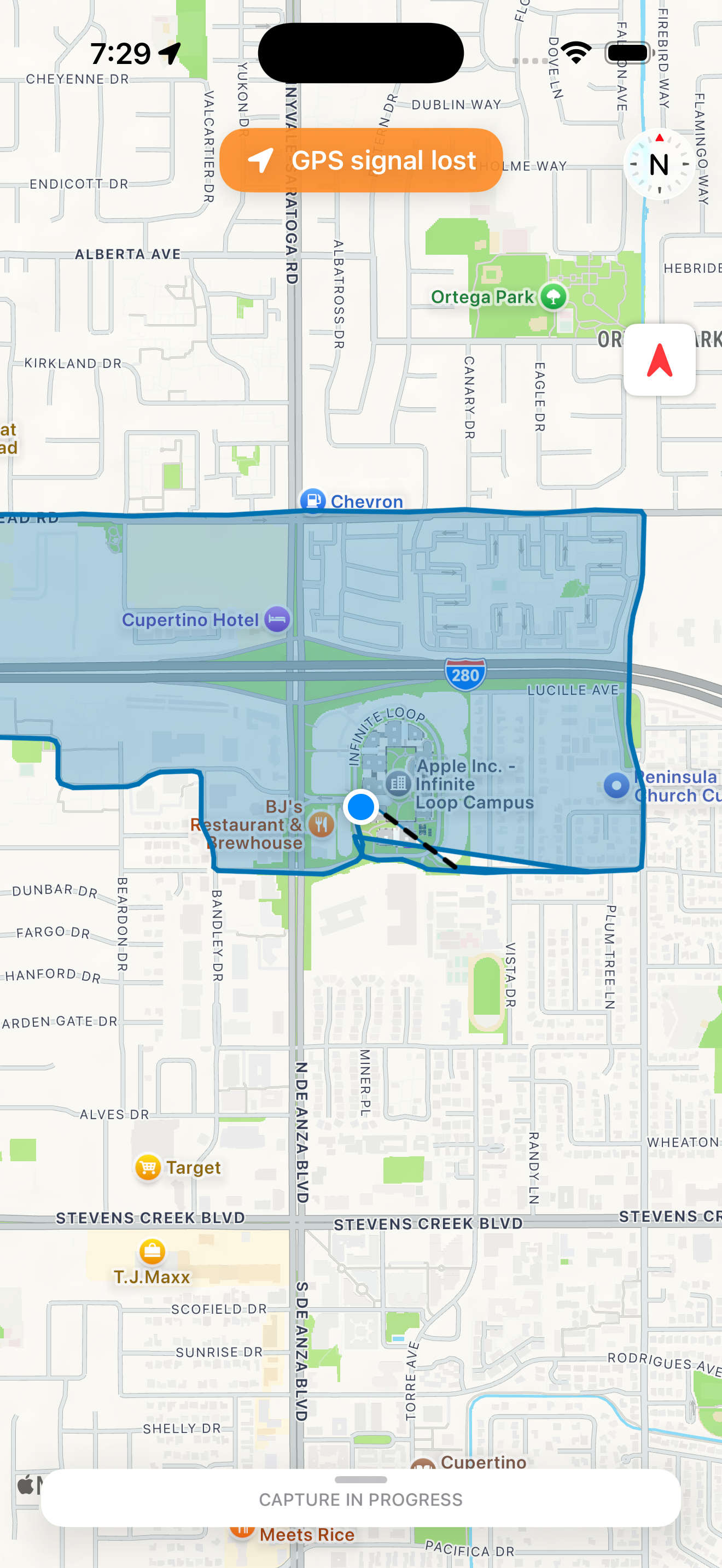 Screenshot showing GPS signal loss warning banner