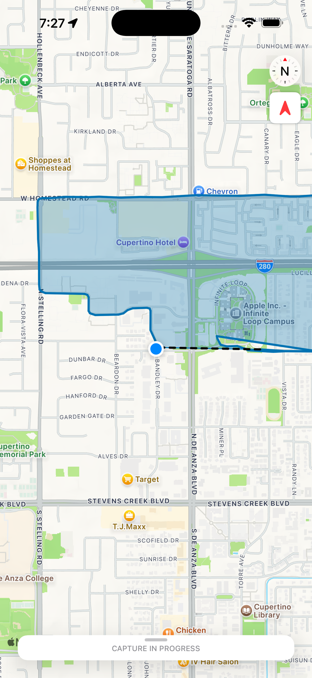 Screenshot highlighting the map control buttons including recenter, zoom, and compass