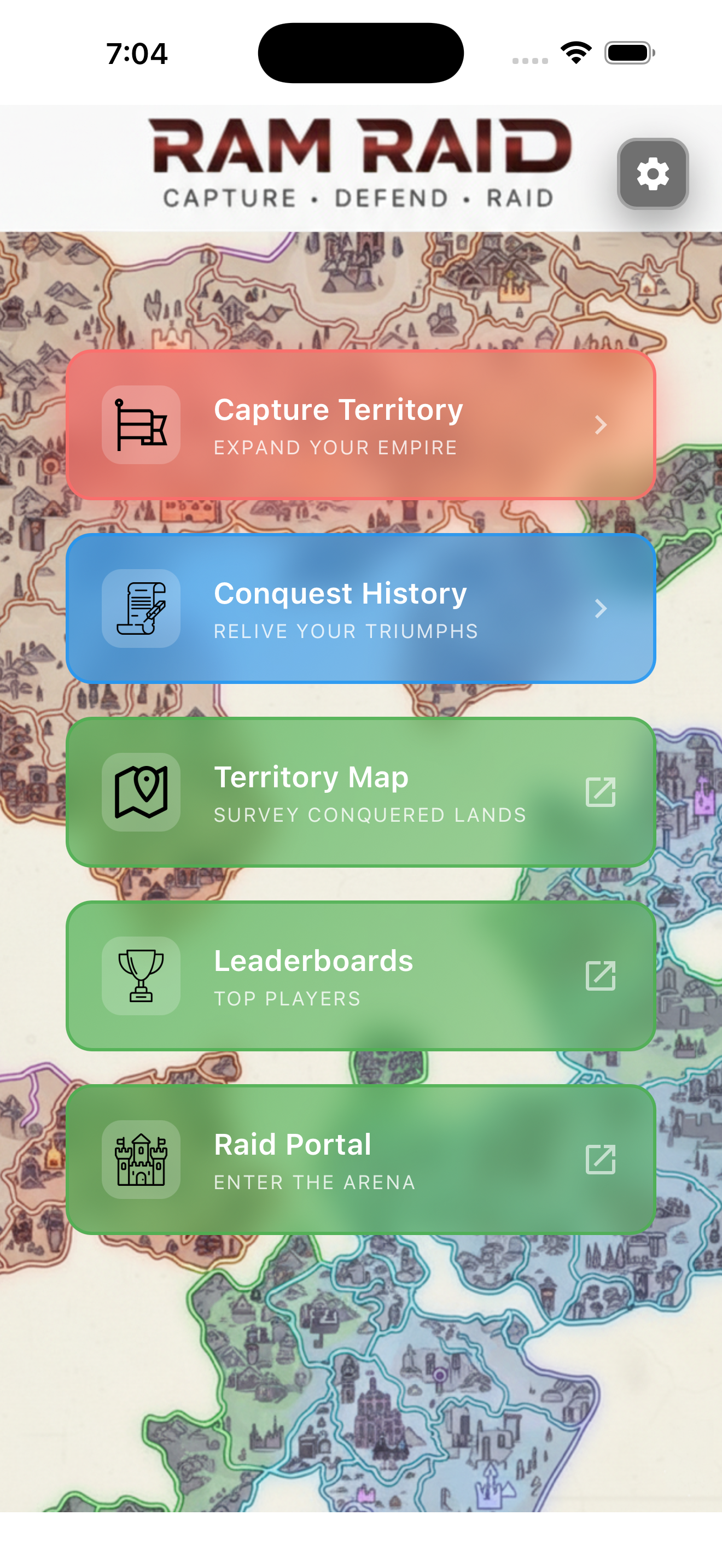 Screenshot of RAM Raid main menu showing all main navigation buttons