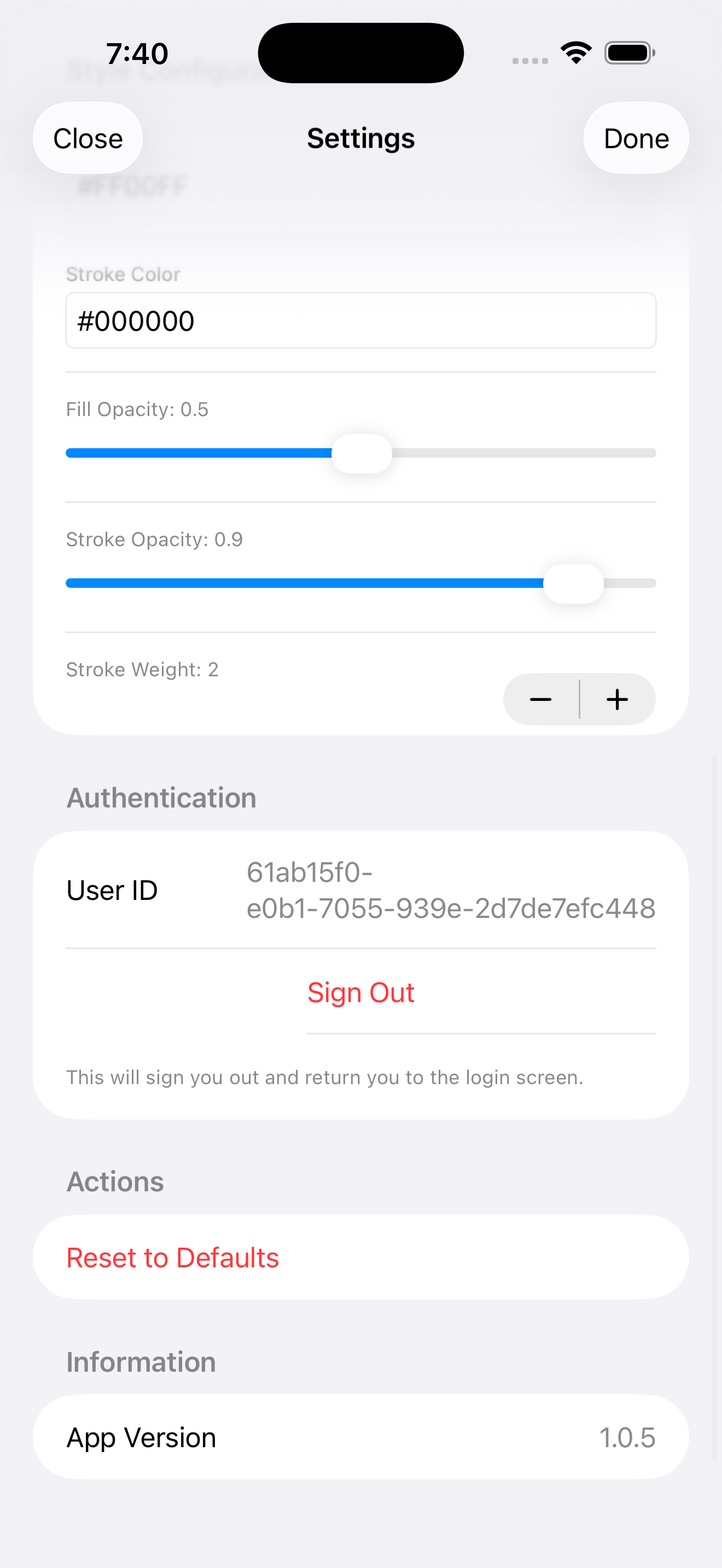 Screenshot of main settings screen showing all customization options