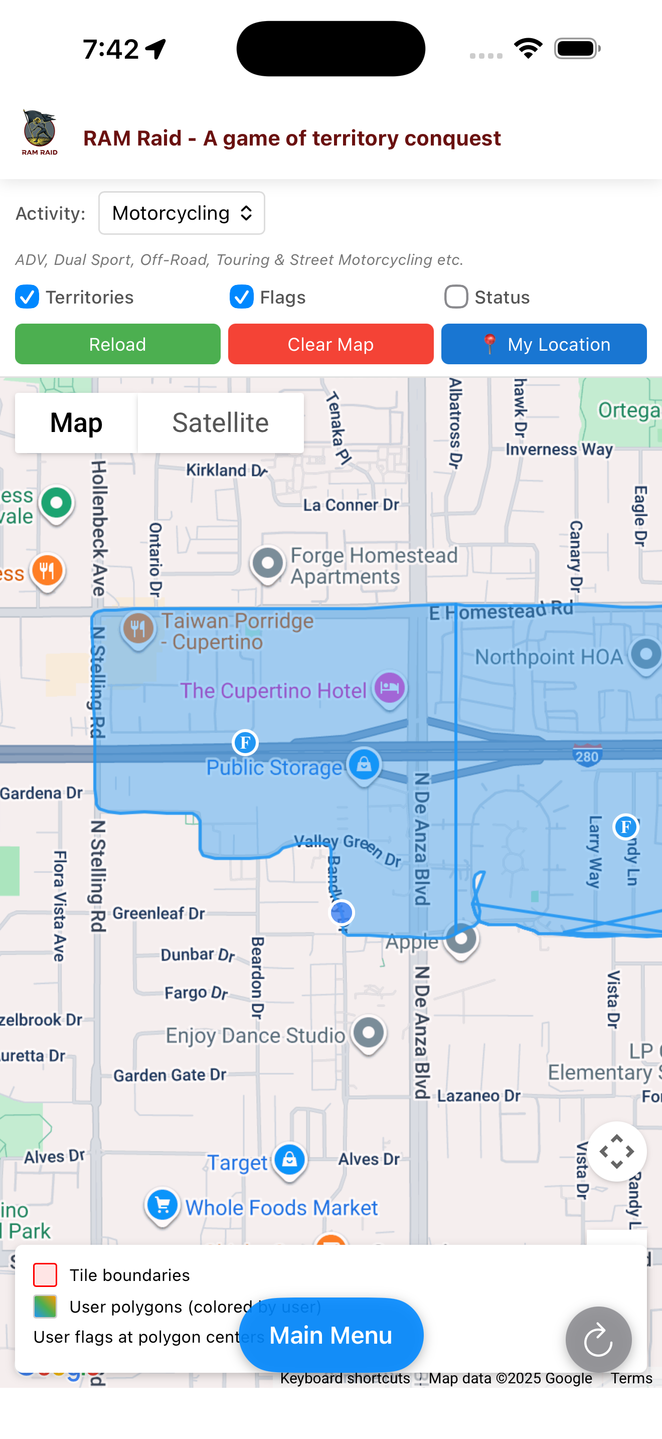 Screenshot of in-app web viewer showing Territory Map or Leaderboards